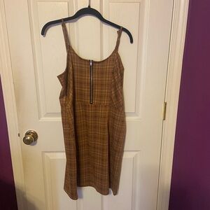 No Boundaries Brown Plaid Mini Dress with Front Zip